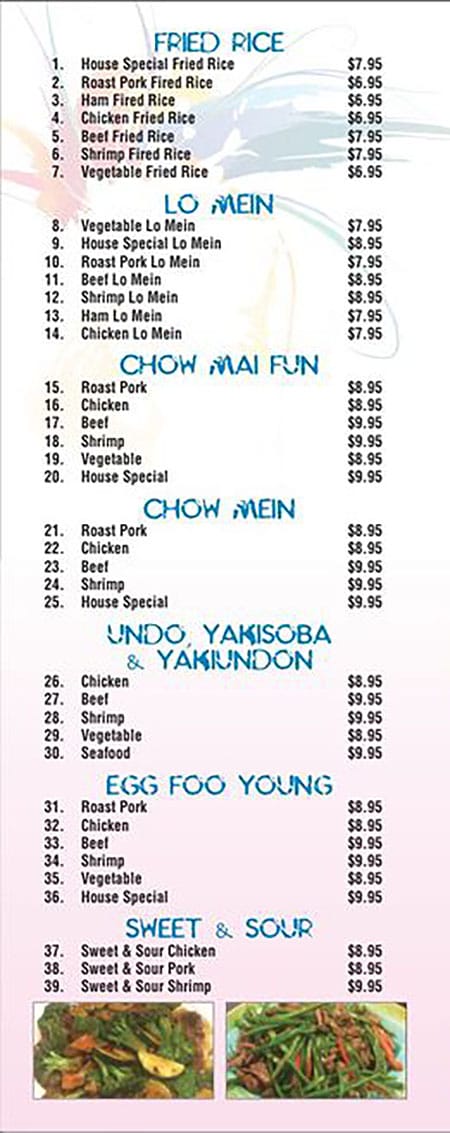 Mai Sushi menu - fried rice, lo mein, chow mein,, noodles, more