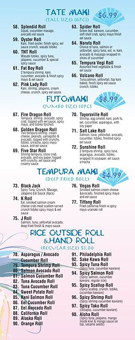 Mai Sushi menu - maki sushi