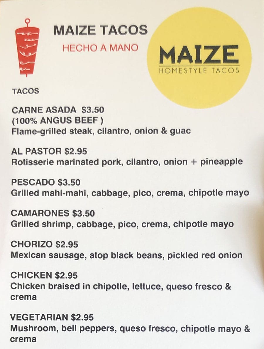 Maize Tacos menu - tacos