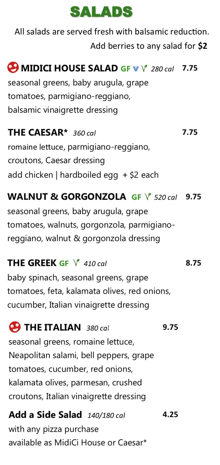 Midici Orem menu - salads