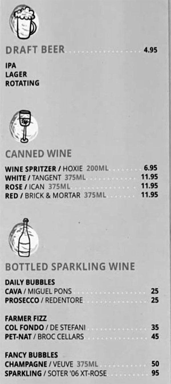 Birdhouse chicken menu - beer, wine