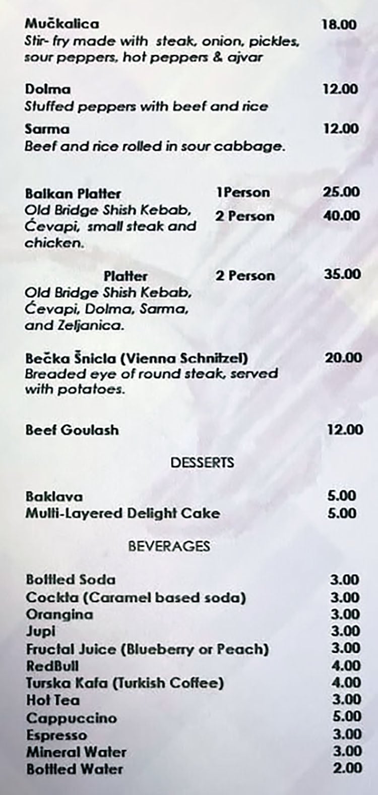 Old Bridge Cafe menu - page two