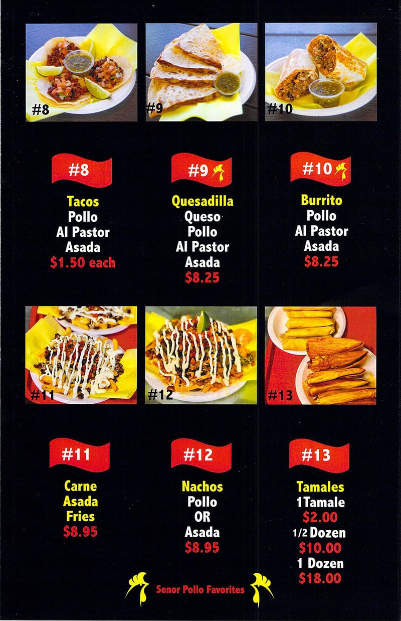 Senor Pollo Mexican Grill menu - page two