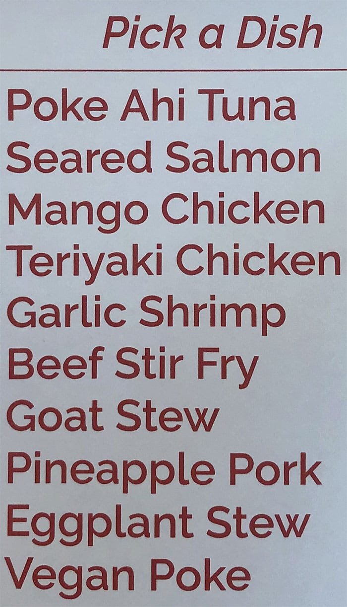 Aloha Hale 'Aina menu - pick a dish