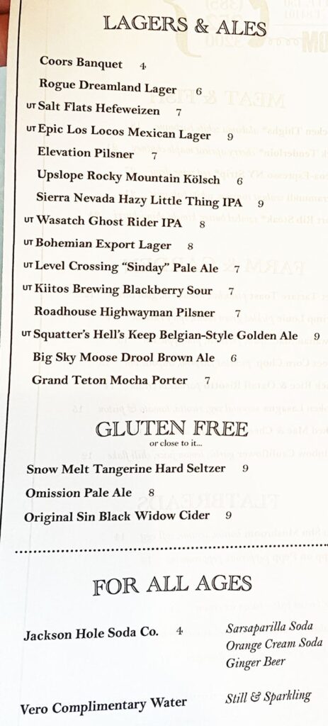 Carson Kitchen SLC menu - beer, beverages