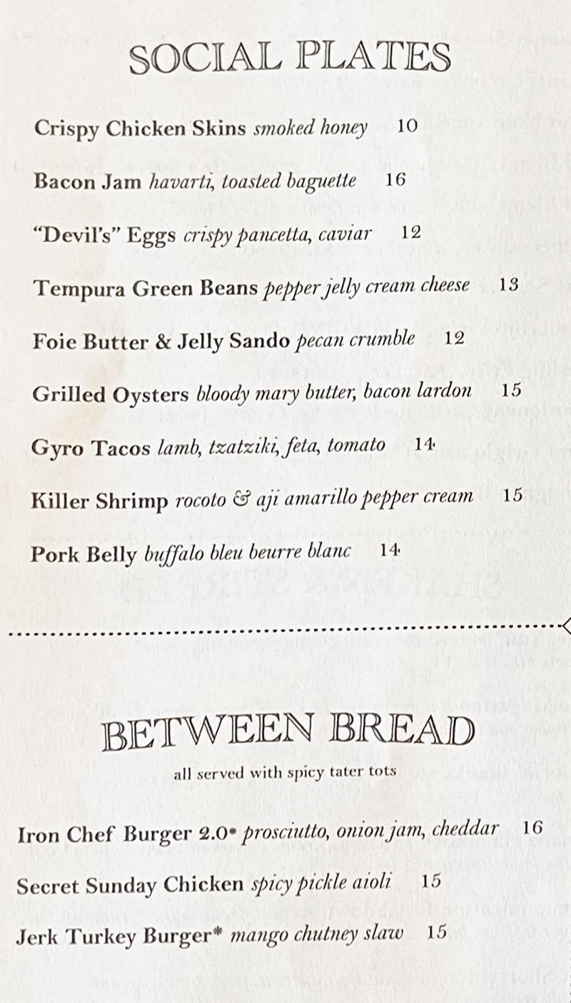 Carson Kitchen Salt Lake city menu - shared plates, sandwiches