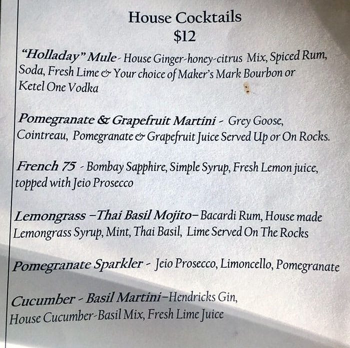 Franck's menu - cocktails