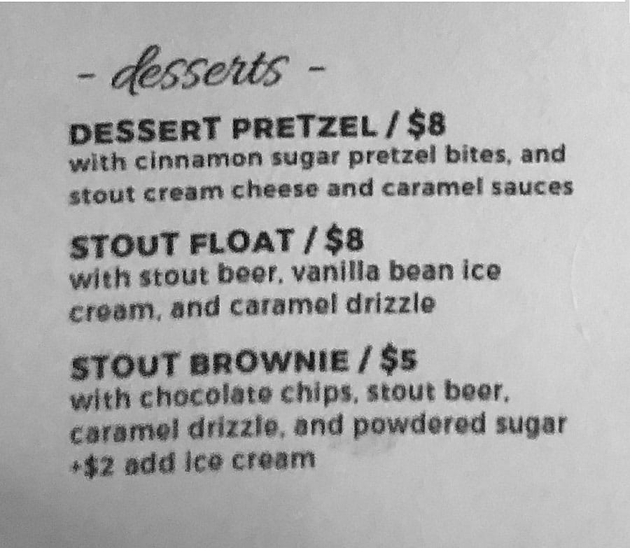 Hopkins Brewery menu - desserts