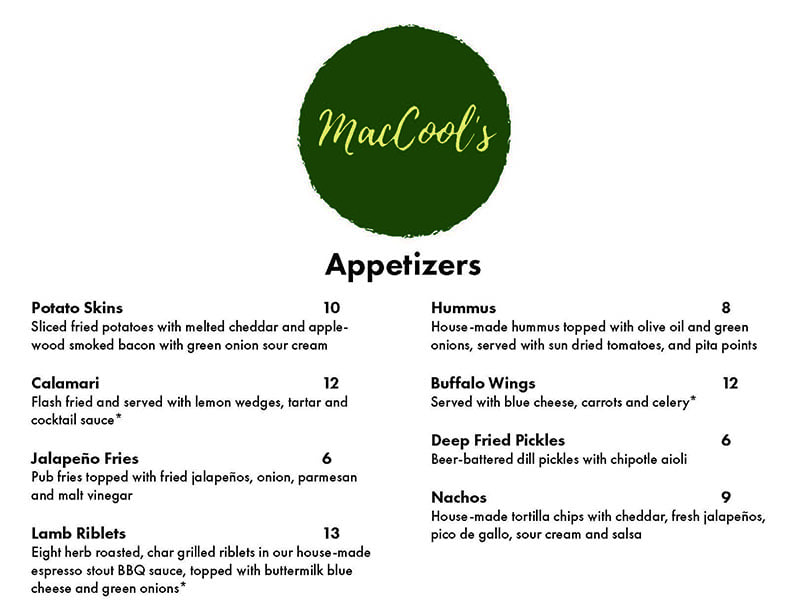 MacCool's Public House menu - appetizers