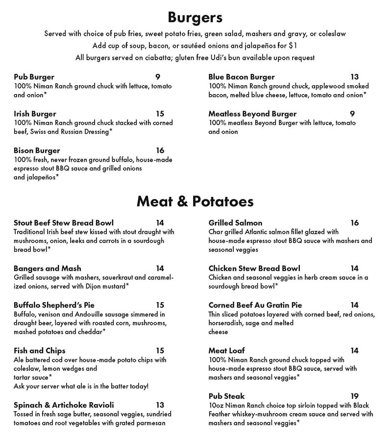 MacCool's Public House menu - burgers, meat and potatoes