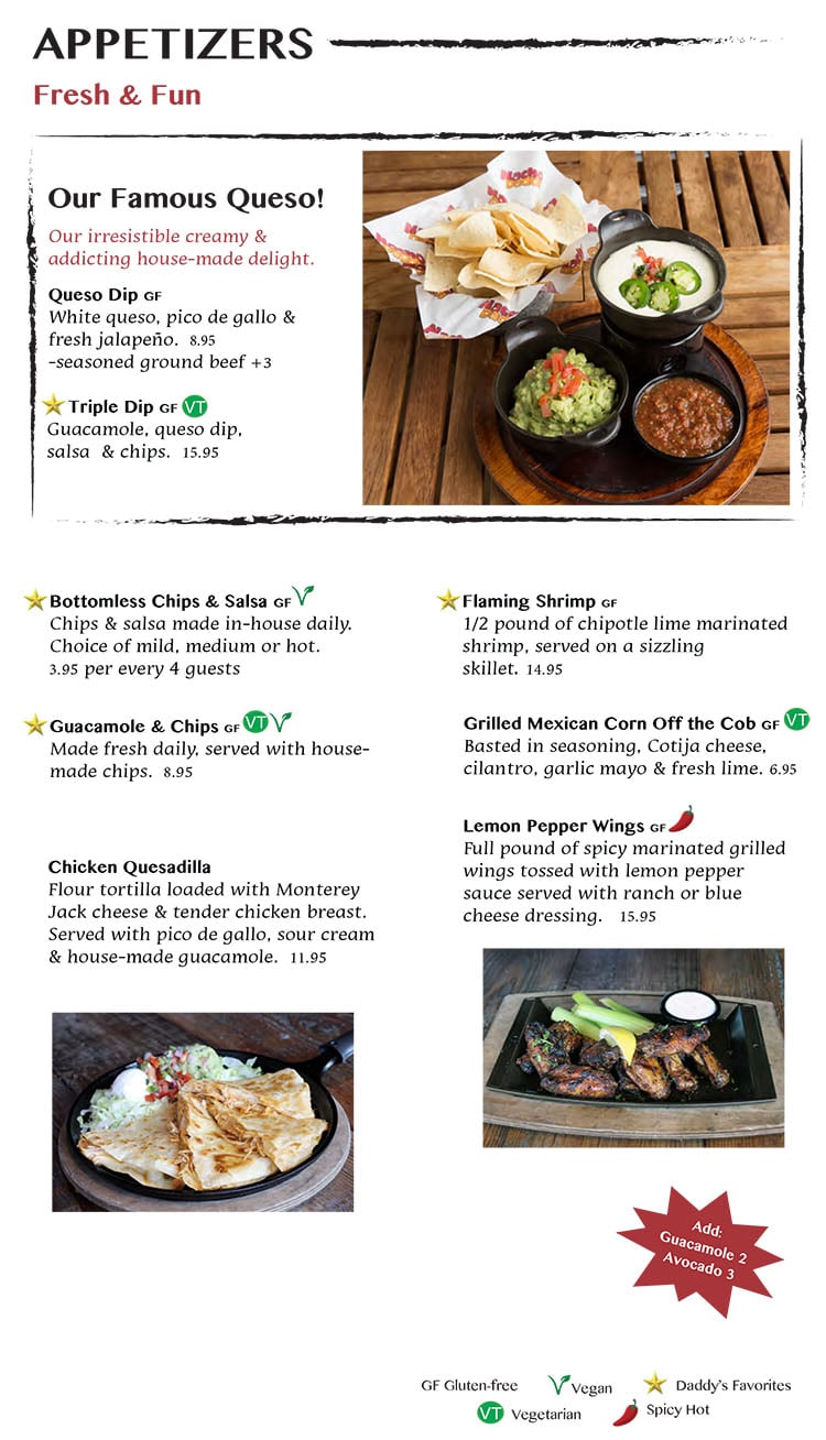 Nacho Daddy menu - appetizers