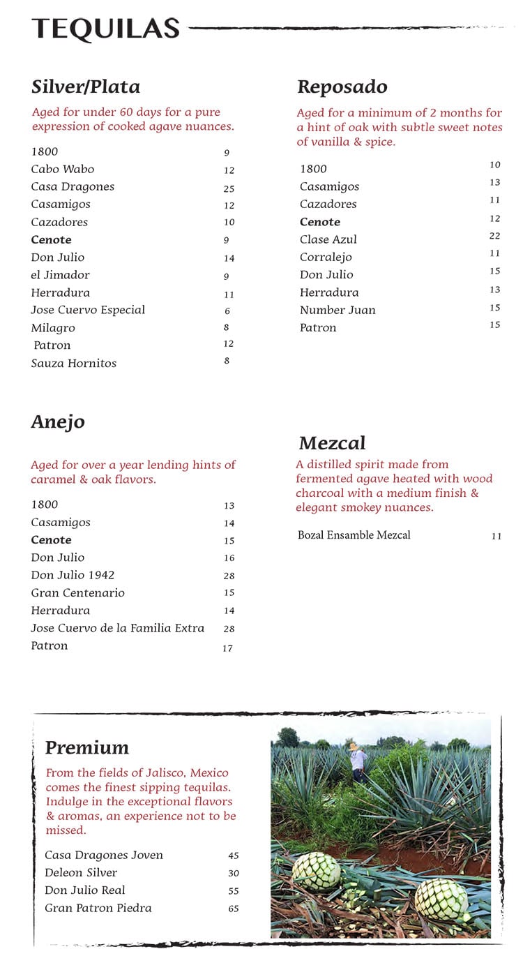 Nacho Daddy menu - tequila