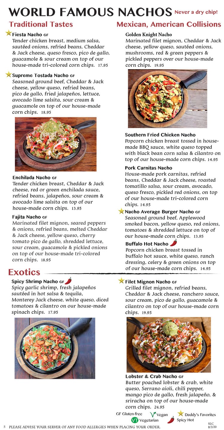 Nacho Daddy menu - world famous nachos