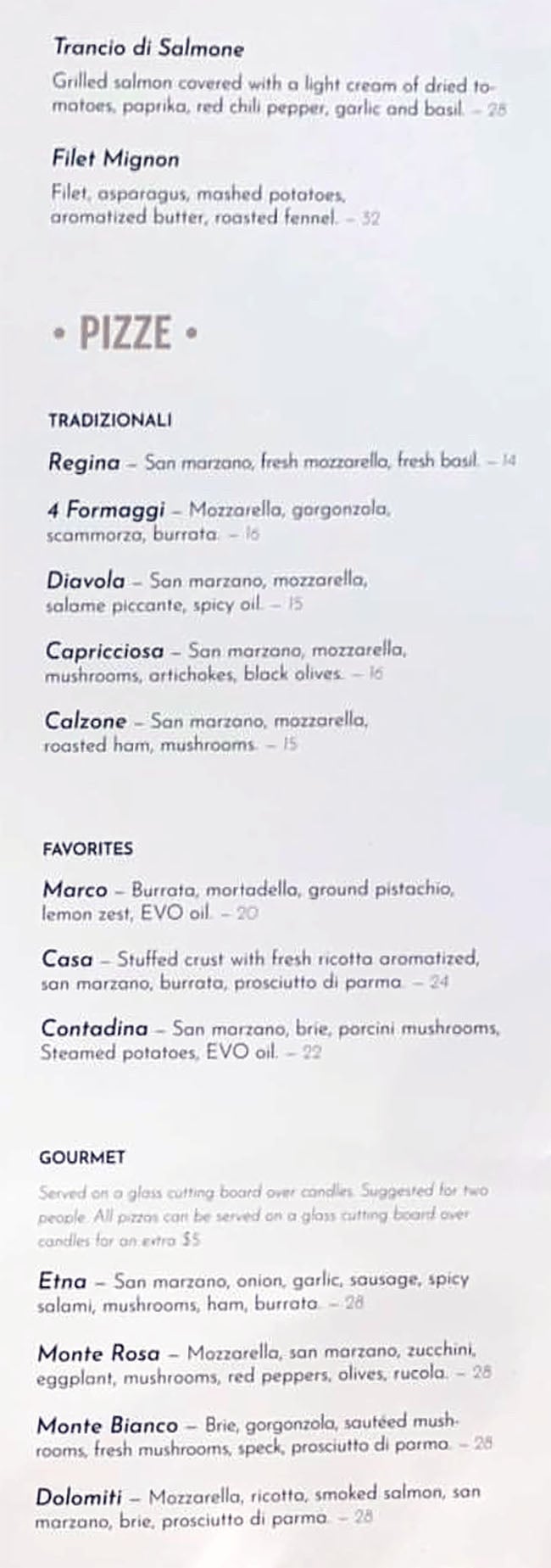 Osteria Amore menu - secondi, pizze