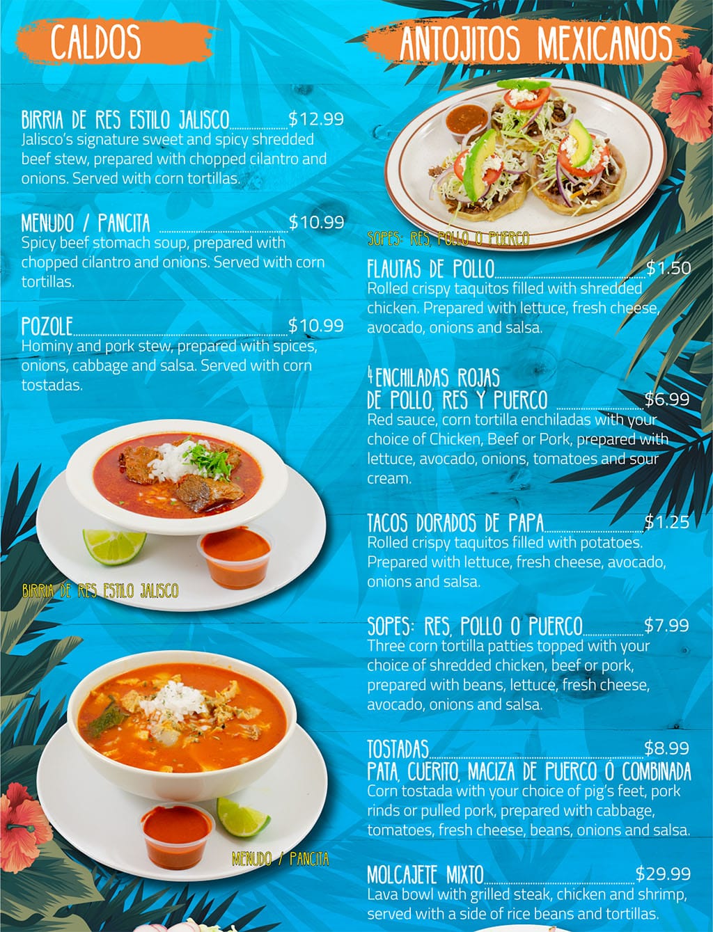 Puerto Vallarta Mexican Grill menu - caldos, antojitos mexicanos