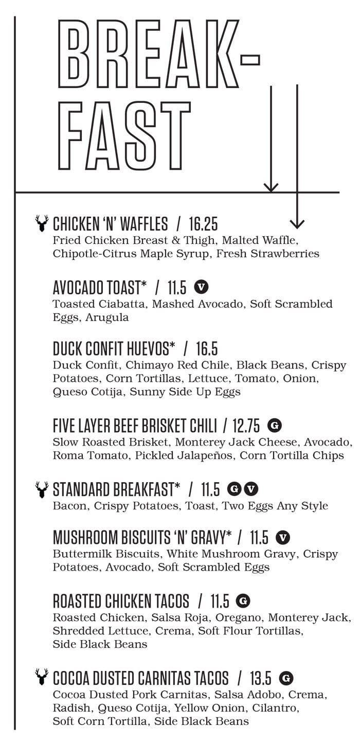 Punch Bowl Social Salt Lake City brunch menu - breakfast food