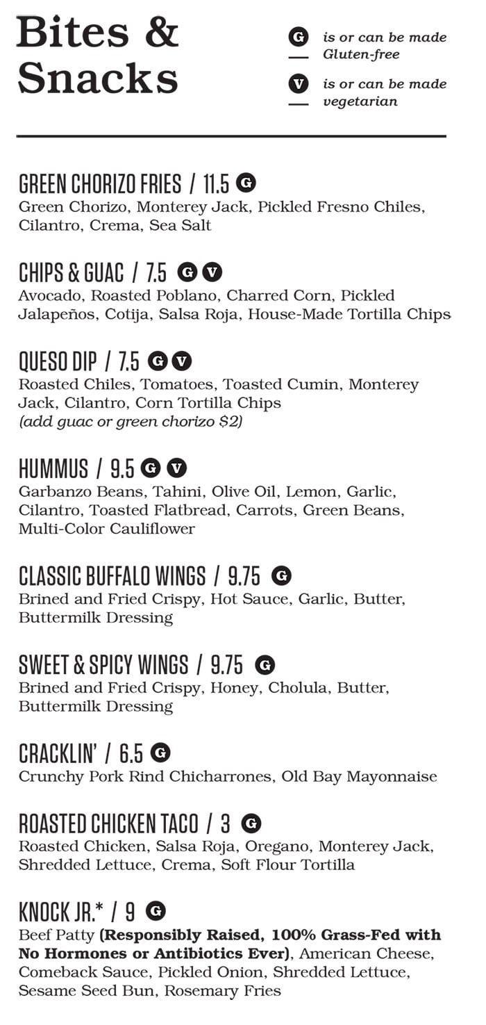 Punch Bowl Social Salt Lake City menu - happy hour bites and snacks