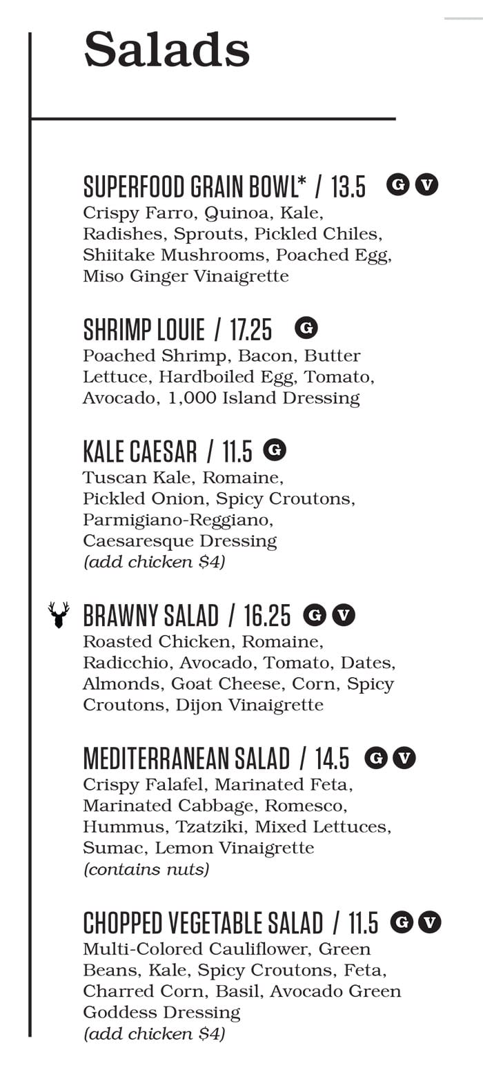 Punch Bowl Social Salt Lake City menu - salads
