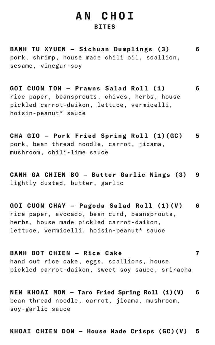 SAOLA Restaurant menu - an choi