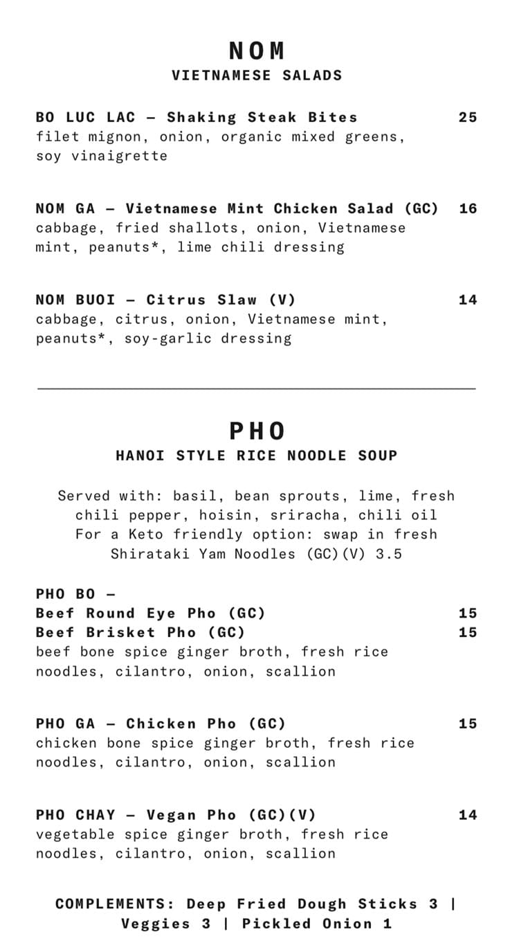 SAOLA Restaurant menu - salads, pho
