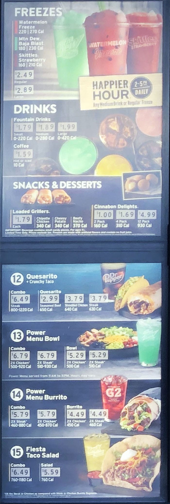 Taco Bell menu - freezes, drinks, desserts, more combos