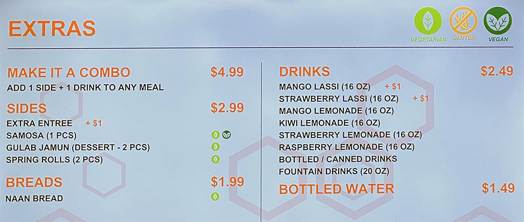 Zimbu at City Creek food court menu - extras