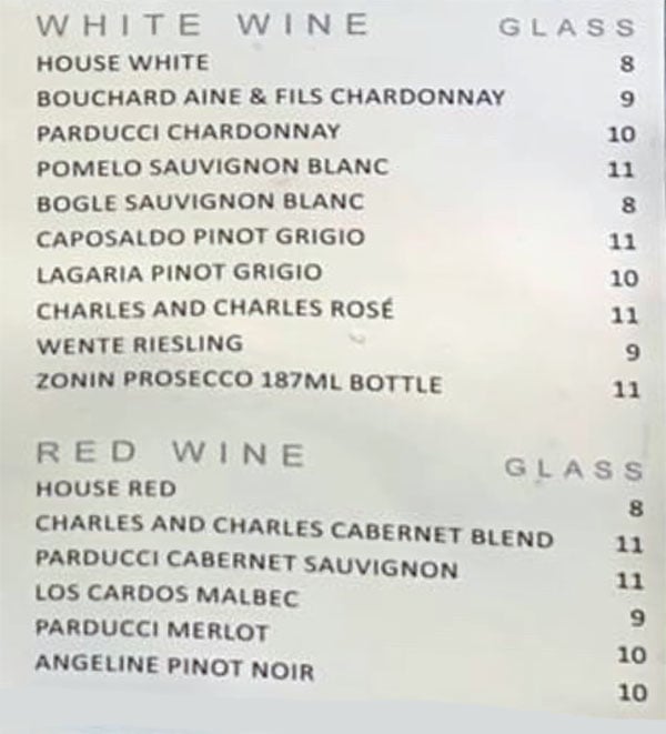 5th Street Grill menu - wine