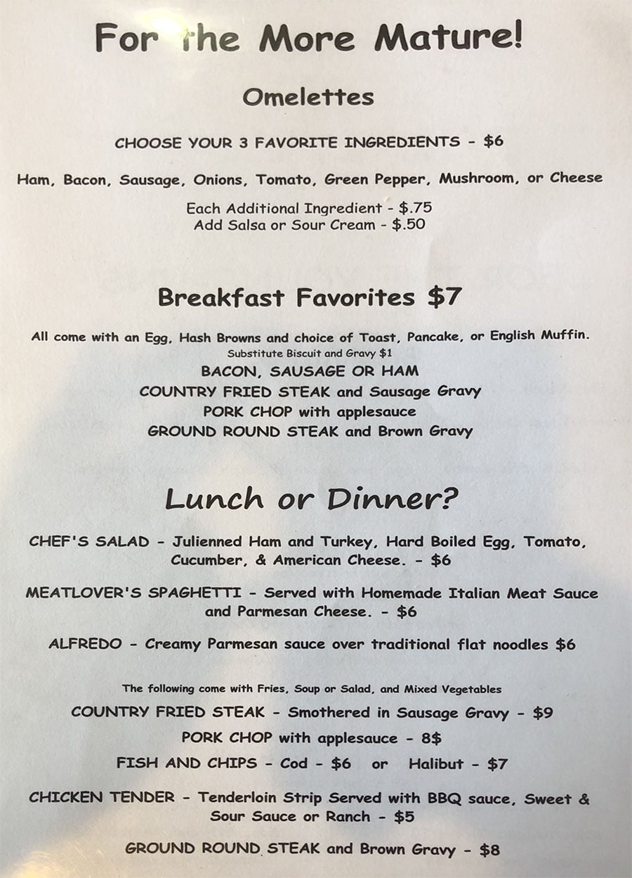 Amber Restaurant menu - senior menu
