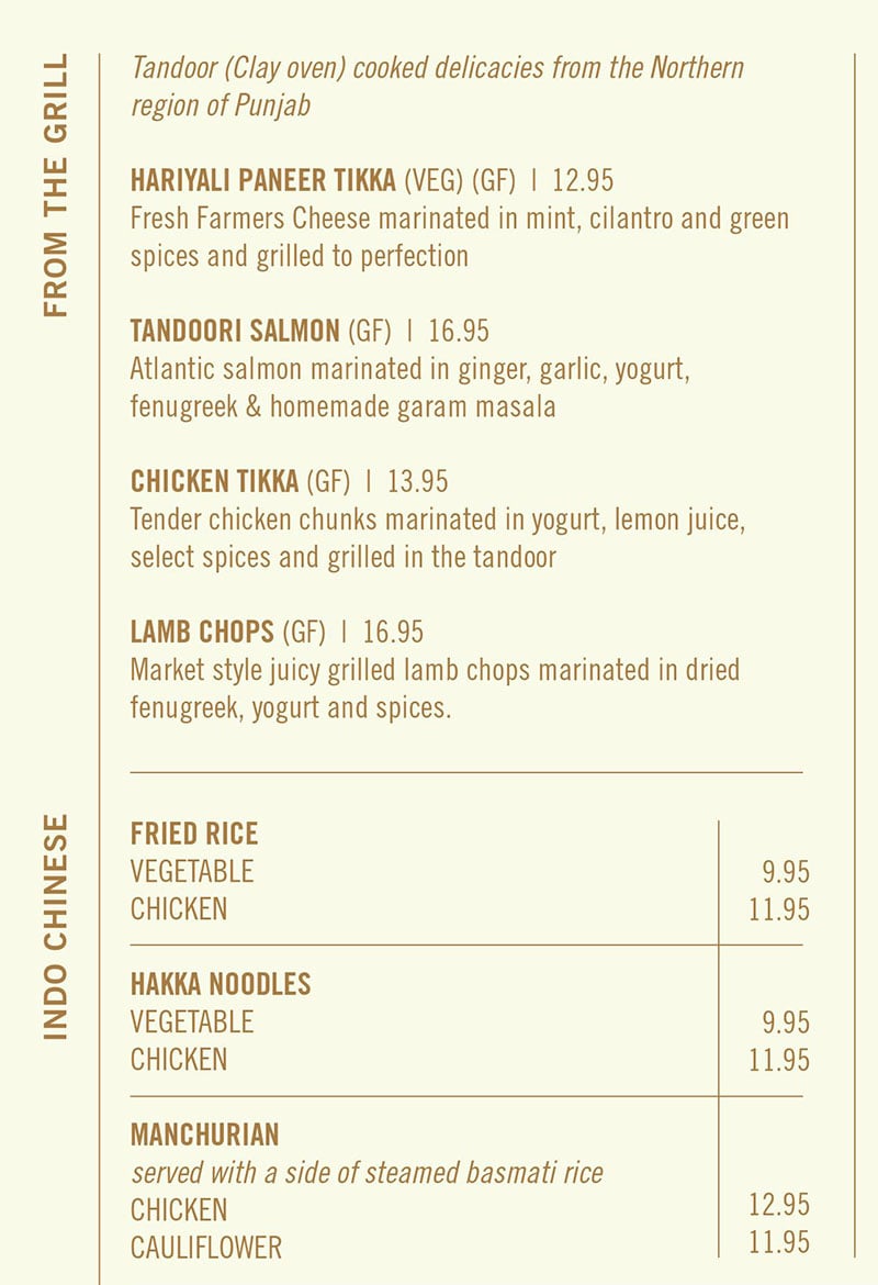 Saffron Circle menu - tandoor, indo Chinese