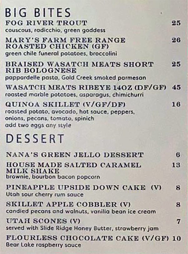 Salt Stone menu - big bites, dessert