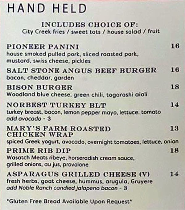 Salt Stone menu - hand held