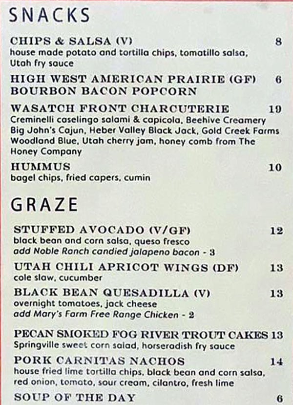 Salt Stone menu - snacks, graze