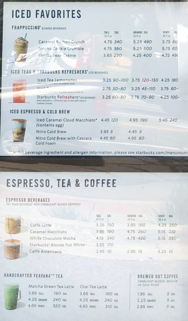 starbucks coffee menu