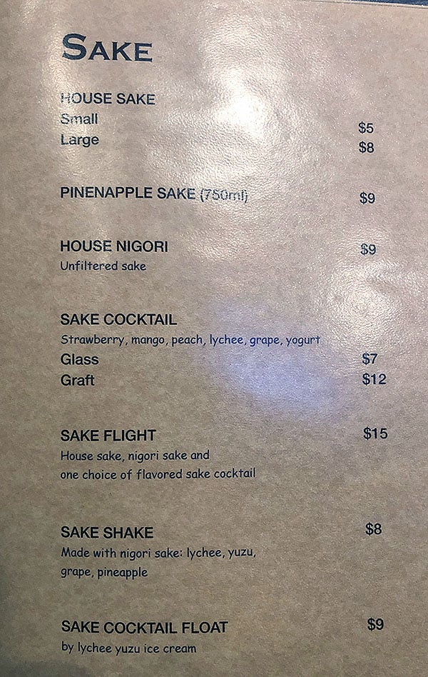 Won Won Kitchen menu - sake