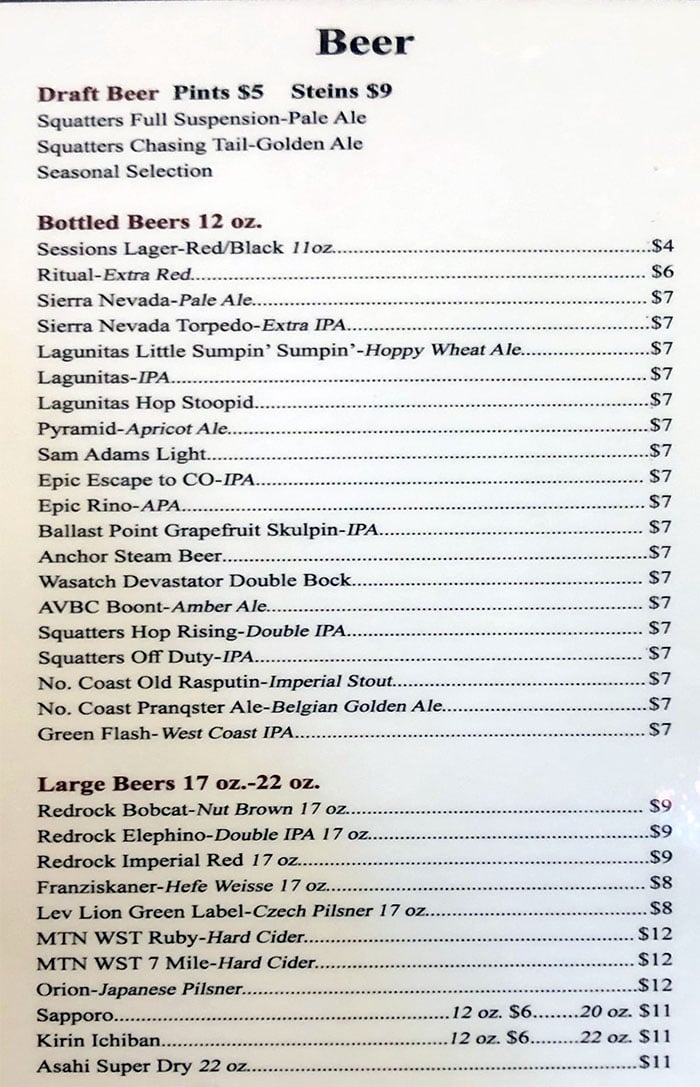 Yellowfinn Sushi Bar And Grill menu - beer