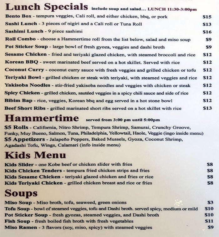 Yellowfinn Sushi Bar And Grill menu - lunch specials, happy hour, kids, soups