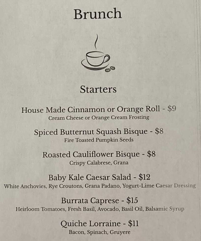 Emigration Brewing Co brunch menu - starters