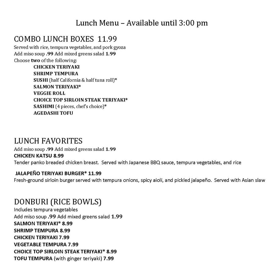 Tsunami curbside menu - page four