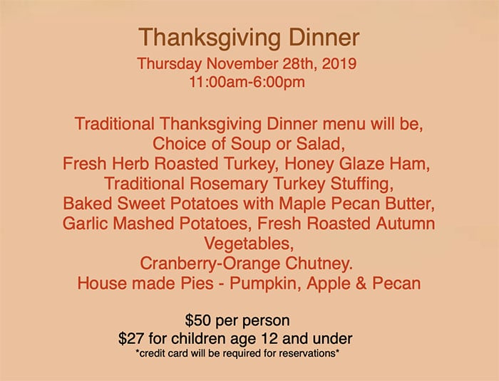 Tuscany Thanksgiving 2019 menu