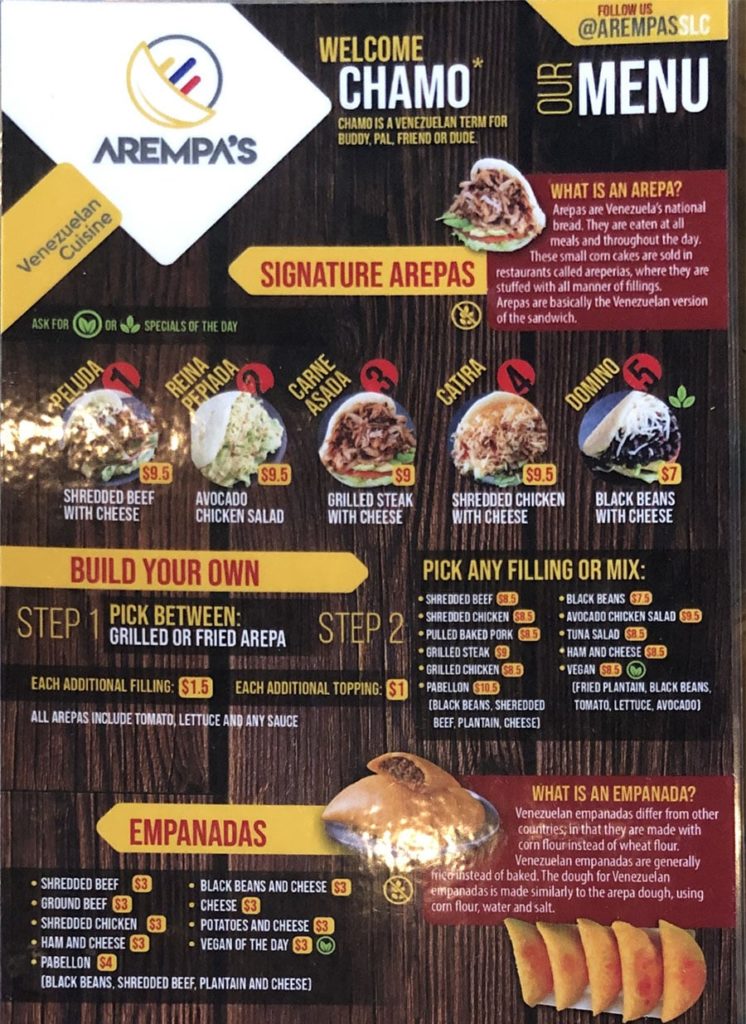 Arempa's menu - page one