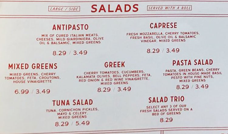 Caputo's Holladay menu - salads