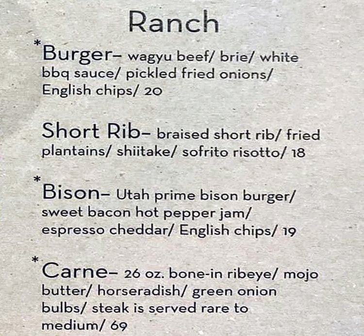 Cultivate Craft Kitchen menu - ranch