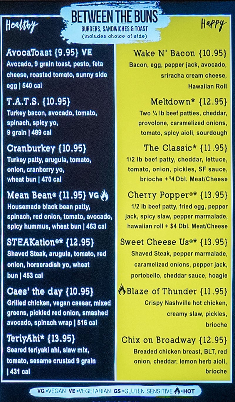 SkinnyFATS SLC menu - burgers, sandwiches, toast