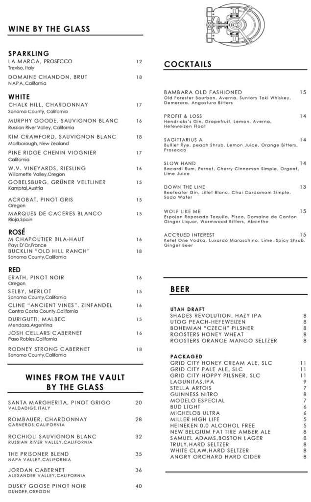 The Vault @ Bambara 2022 food menu