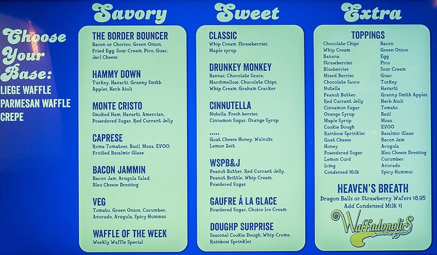 Waffadopolis menu at Hallpass