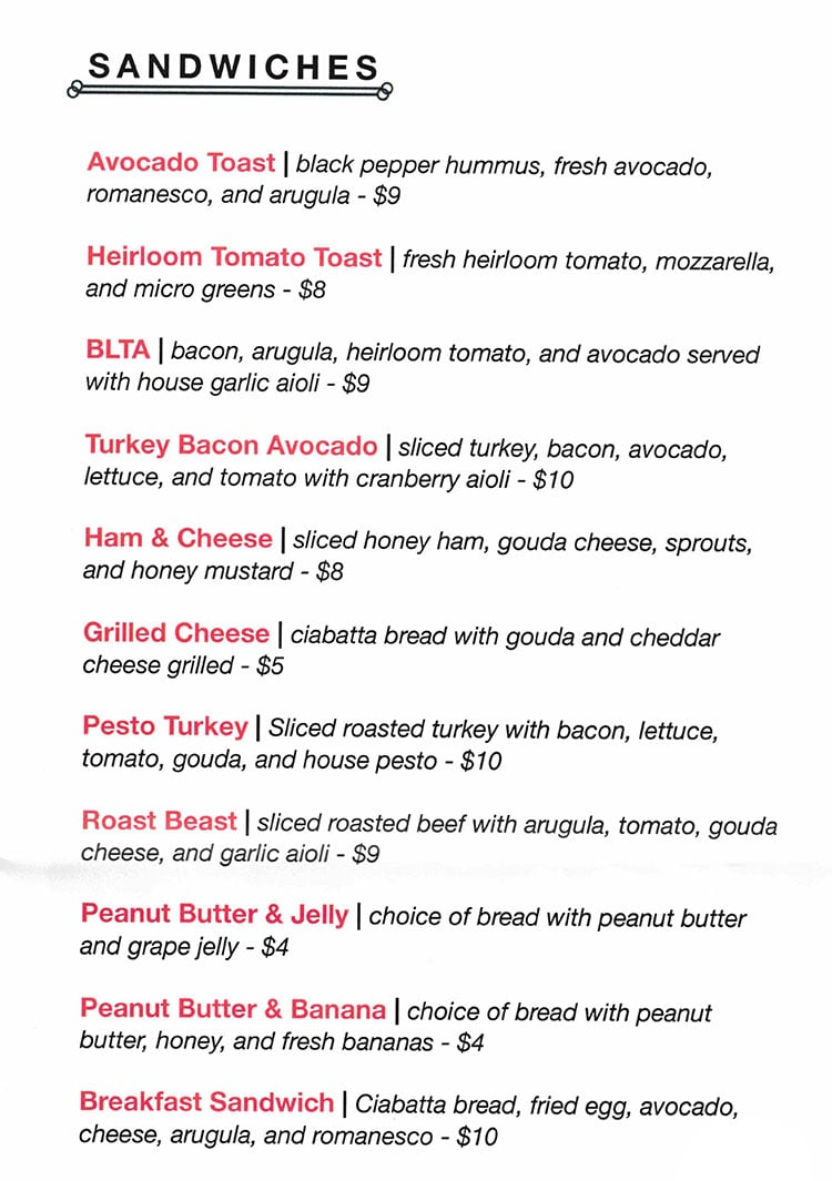 Salt Bistro menu - sandwiches