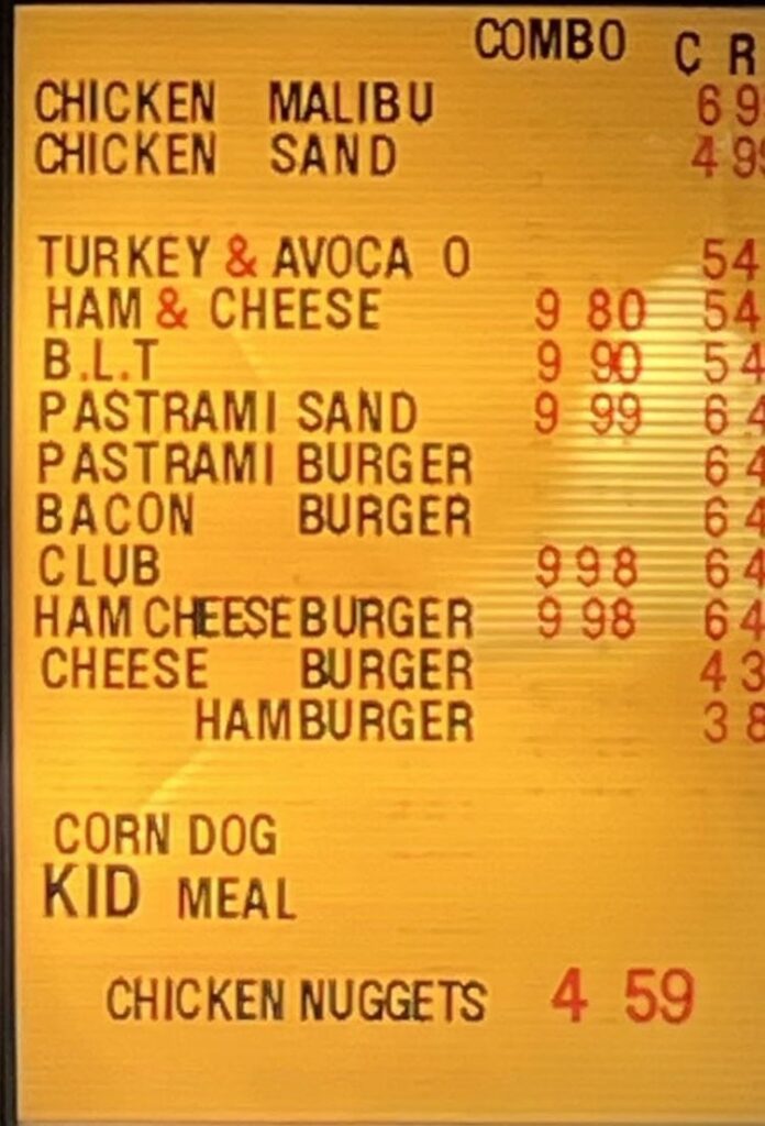 Tickles Restaurant menu - burgers and sandwiches