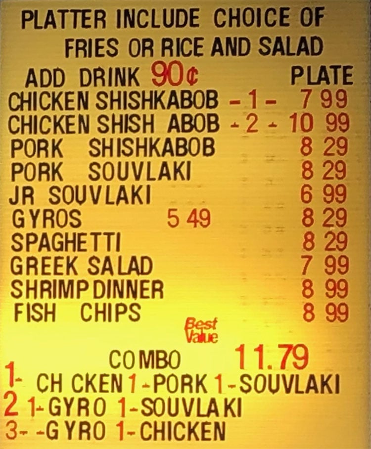 Tickles Restaurant menu - plates, combos