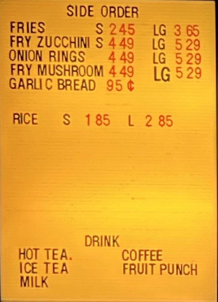 Tickles Restaurant menu - side. orders