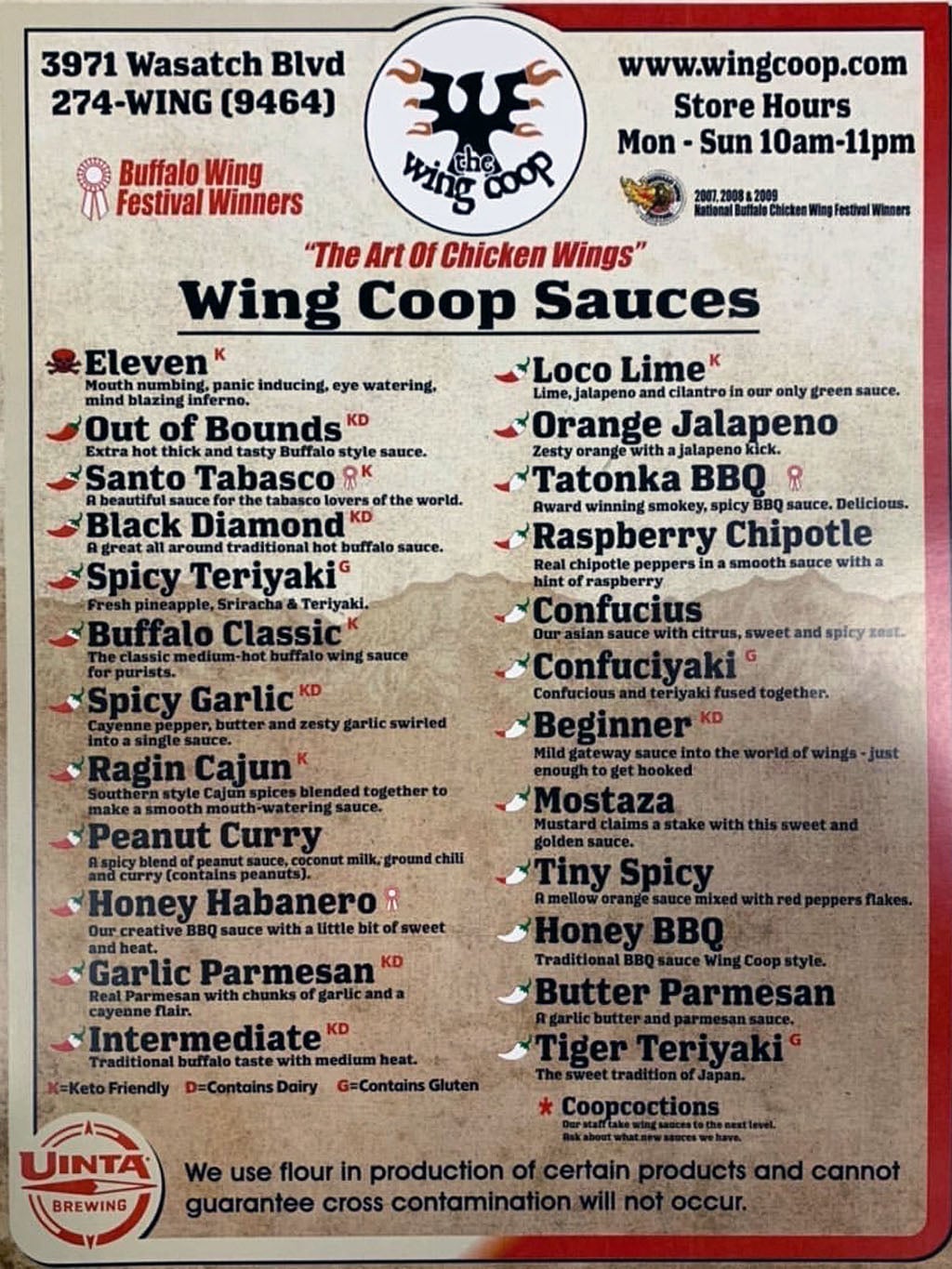 Wing Coop menu - Wing Coop sauces